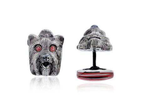 MCL Design Dog Cufflinks with True Red Enamel & Red Sapphires Supply