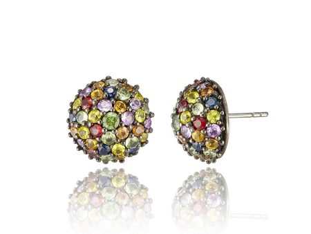 Sterling Silver Stud Earrings with Mixed Sapphires Online now