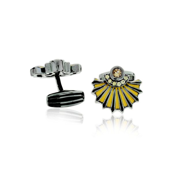 MCL Design Cufflinks with Mango Enamel, Yellow Sapphires & Citrine Online now