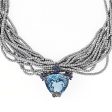 Sterling Silver Statement Necklace With Laser Gray Glitter Enamel, Blue Topaz & Gray Hematite Beads Online Sale