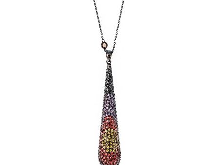 Sterling Silver Pendant Necklace with Yellow Sapphires, Red Sapphires, Amethyst, Black Spinel & Smoky Quartz For Cheap