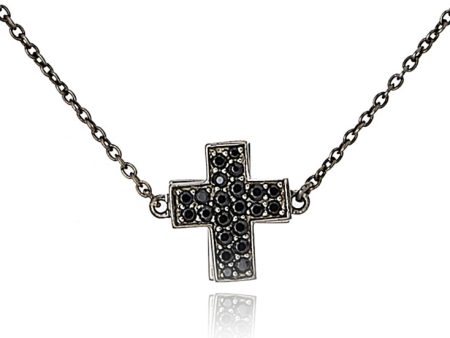 Sterling Silver Cross Pendant Necklace with Black Spinel Online