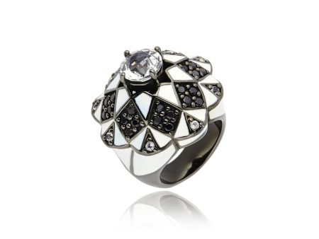 MCL Design Sterling Silver Statement Ring with White Enamel, Black Spinel & White Topaz Cheap