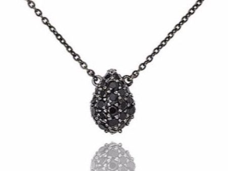 MCL Design Sterling Silver Teardrop Necklace with Black Spinel For Cheap