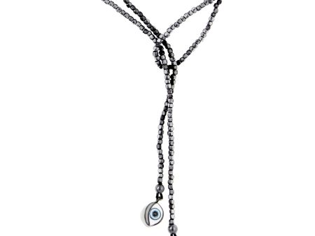 Sterling Silver Lariat Eye Necklace with Mixed Enamels, Black Spinel, Silver Hematite Beads & Hematite Beads Sale