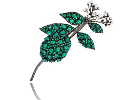 Among Dewdrops Pin in Silver with Spearmint Enamel, Green Amethyst and White Pearls For Cheap