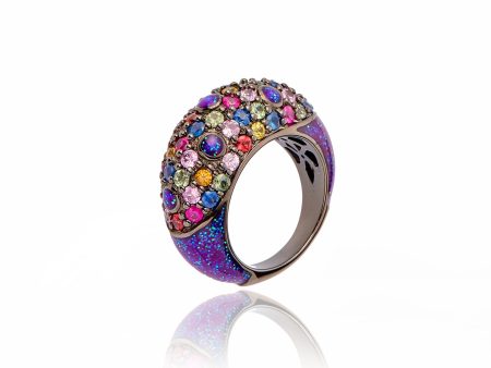 MCL Design Sterling Silver Stack Ring with Light Purple Glitter Enamel & Mixed Sapphires Sale