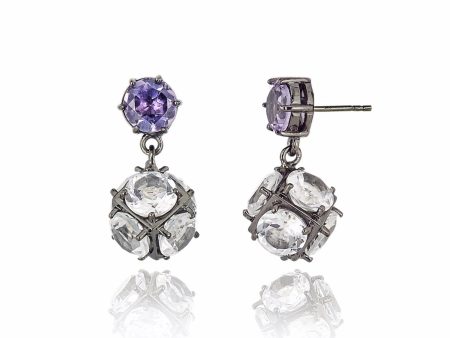 Sterling Silver Statement Earrings with Amethyst & White Topaz Online Hot Sale